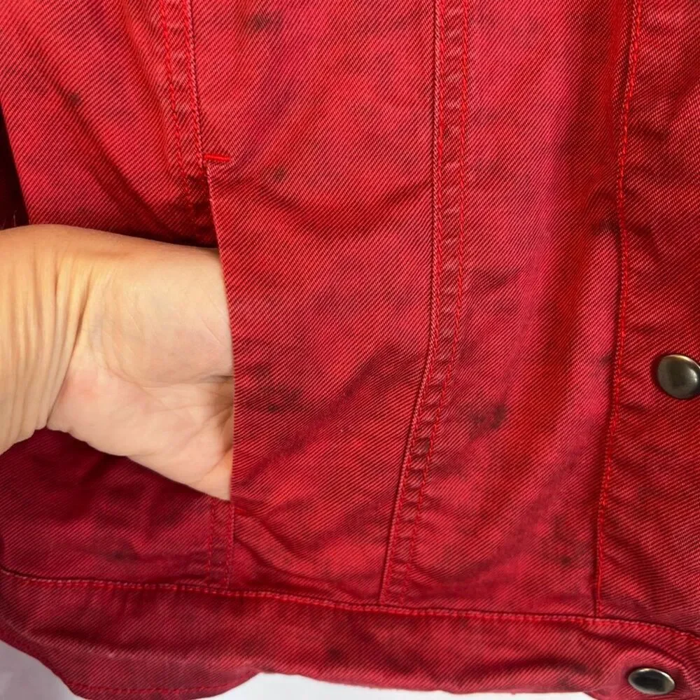 Rock & Republic Stonewash Red Moto Denim Jean Jacket Cropped Size MD Streetwear - Picture 6 of 10